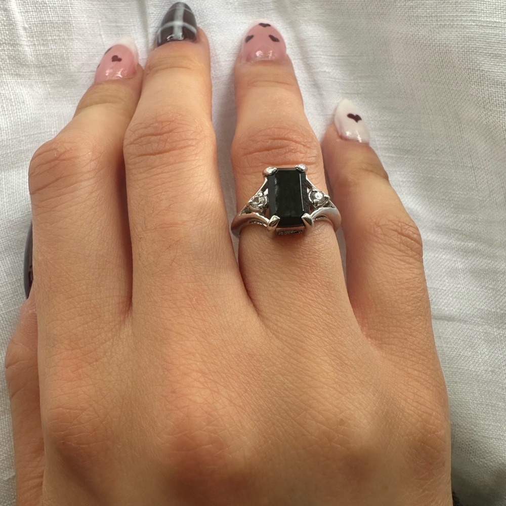 Vintage Sterling Silver Emerald cut Obsidian Ring